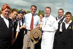 Deputy Prime Minister John Anderson, Jason Ford and TAFE hospitality students at Eidsvold